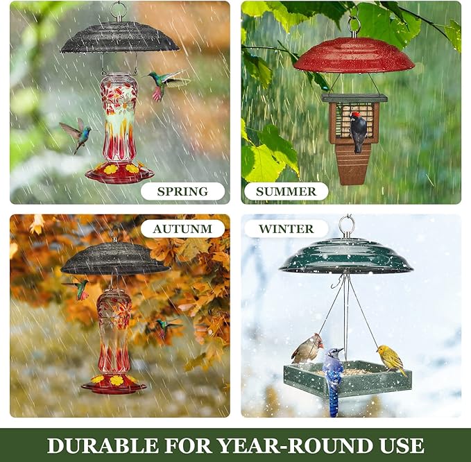 Kingsyard 11 Inch Metal Weather Protective Dome, Large Rain Guard Cover, Hanging Baffle for Outdside Bird Feeders, Rust Proof & Easy to Clean, Red