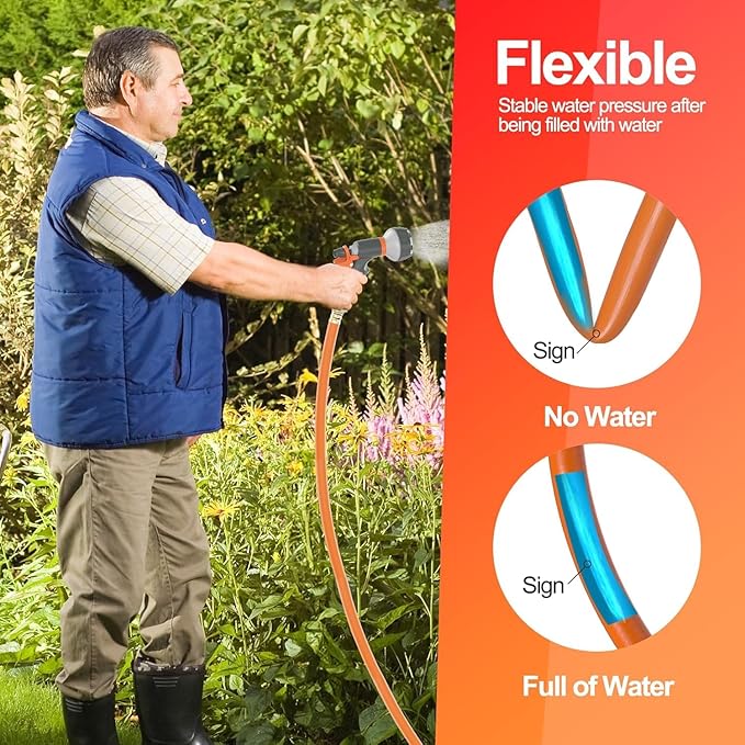 SPECILITE Garden Water Hose 150 ft x 3/4 in Heavy Duty, Flexible and Lightweight, Burst 600 psi, Kink-less Hybrid Rubber Pipe for Backyard, 3/4'' Brass Fittings, Orange