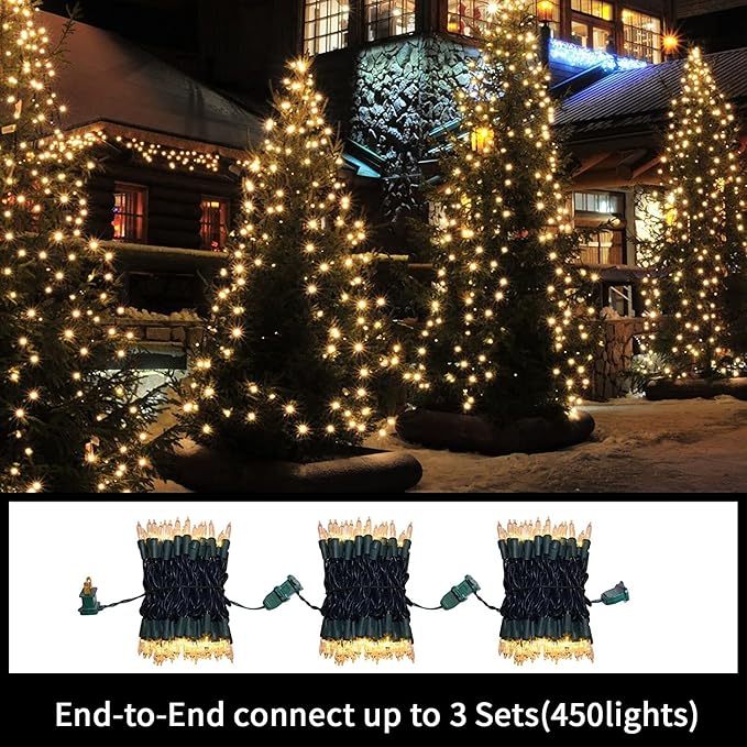 LAMPHOME Clear Christmas String Lights 300 Count 63.8ft(2pk of 150L) Incandescent Bulb Mini Lights for Valentines Day Indoor Xmas Tree Garland Birthday Wedding Party Festival Decoration, Green Wire