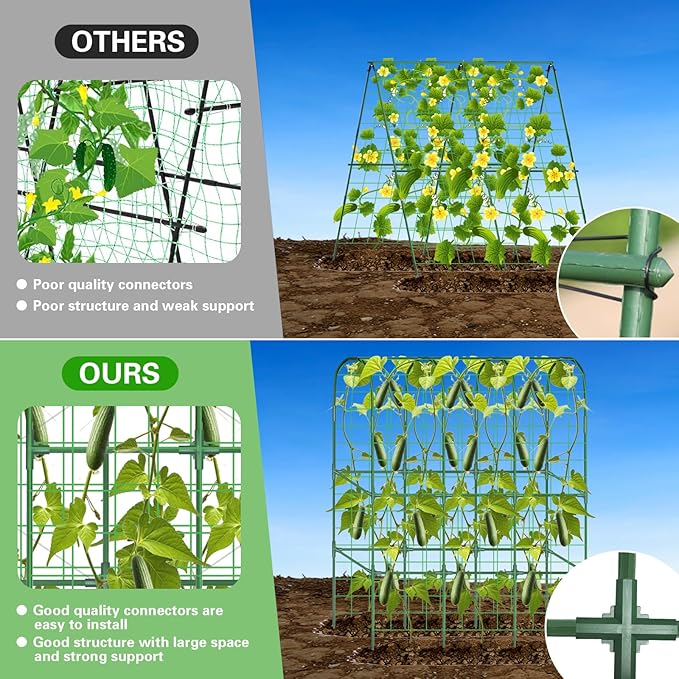2 Pack 65in Tall Cucumber Trellis for Raised Bed, 50" L x 65" H Metal Garden Trellis for Climbing Plants Outdoor, U-Shape Vegetables Trellis Support for Squash Zucchini Peas Grape Flowers