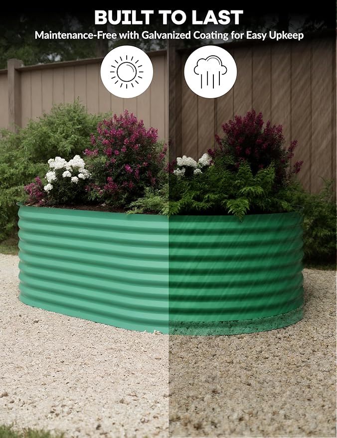 IDEAHOUSE 2-Pack Raised Garden Bed - Heavy-Duty Galvanized Steel Outdoor Planter Box for Vegetables, Flowers & Herbs - Rust-Resistant, Easy-Assembly Garden Box, Beige/Green
