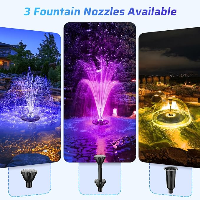 Antfraer Floating Pond Fountain with LED Lights - 40W 660GPH Pump with 3 Spray Modes, Floating Fountain 27FT Power Cord & 65.6FT Mooring Line for Garden Ponds, Waterfalls & DIY Water Features