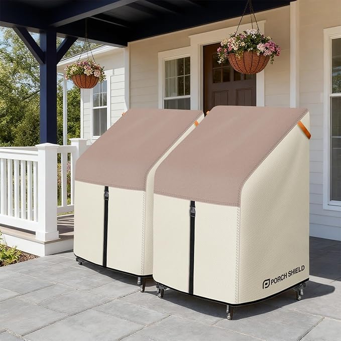 Porch Shield Patio Stackable Chair Covers - Waterproof Outdoor Stack of Chair Cover - 27W x 33D x 46H inch, Light Tan & Khaki