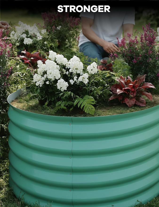 IDEAHOUSE 2-Pack Raised Garden Bed - Heavy-Duty Galvanized Steel Outdoor Planter Box for Vegetables, Flowers & Herbs - Rust-Resistant, Easy-Assembly Garden Box, Beige/Green