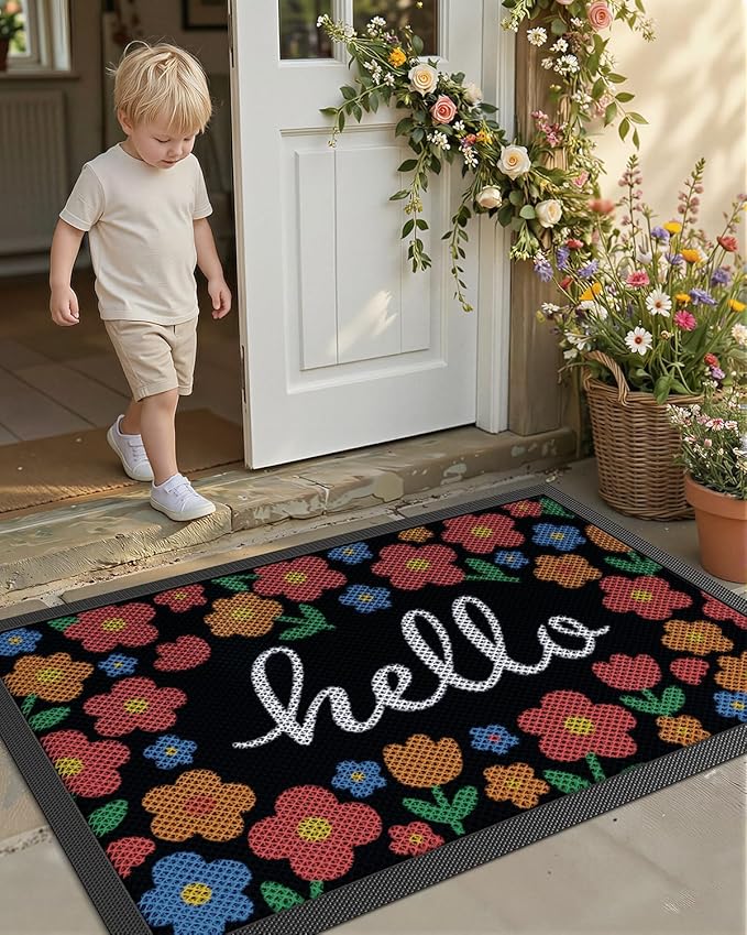 Color&Geometry Outdoor Door Mat, Resilient & Flexible Non-Slip Door Mat 24"x36", Dirt Trapping Waterproof Doormat, Welcome Mat for Porch, Patio & Entryway, Bloom Multicolor