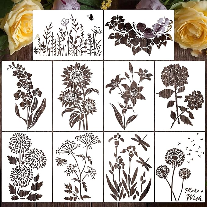 Large Flower Stencil 14inch Flower Stencils for Painting Floral Stencils Reusable Sunflower Hibiscus Stencil Drawing Templates for Wood Garden Fence Furniture Fabrics DIY Decor