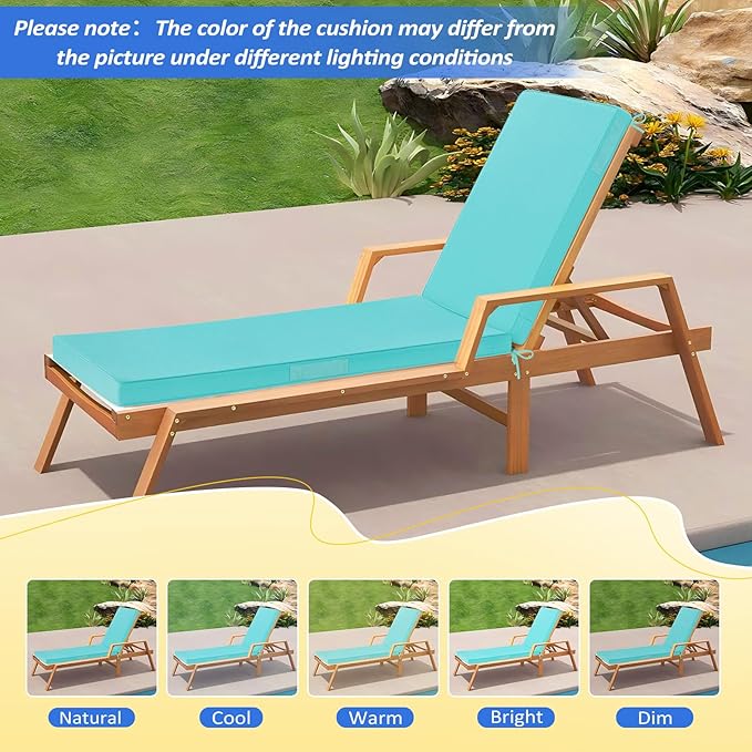 Basic Beyond Chaise Lounge Cushions Outdoor, 3-Layer Waterproof Outdoor Furniture Cushions with Removable Cover and 4 Ties, 72"x21"x3" Patio Lounge Chair Cushions for Outdoor Furniture, Teal