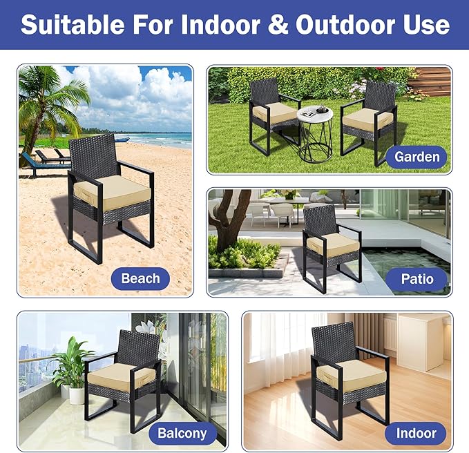 Patio Chair Cushions, 19" x 19" x 3" Outdoor Chair Cushions Set of 4, Waterproof Outdoor Cushions for Patio Furniture, Outdoors Seat Cushions Set of 4 with Handle and Ties, Light Khaki