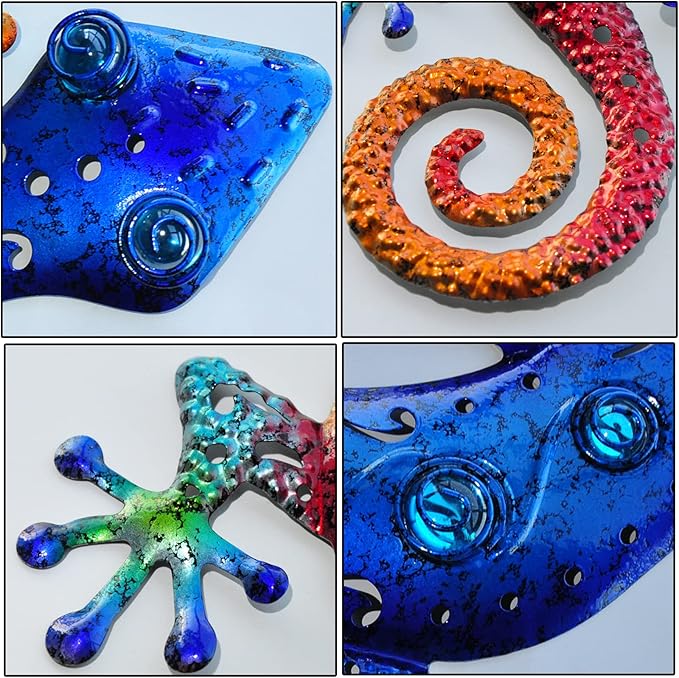Metal Lizard Outdoor Decor Metal Gecko Wall Art Hanging Garden Fence Yard Patio Set of 2