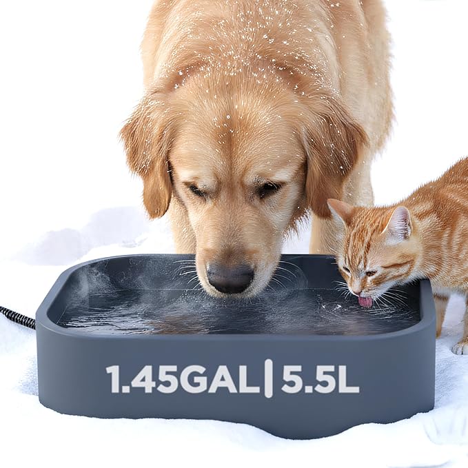 Heated Water Bowl, 5.5L/1.45Gal Extra Large Winter Freeze Proof Pet Heated Water Bowl with Anti Chewy Long Cord, BPA-Free, for Dog Cats Rabbit Chicken Duck Squirrel Animals Outside Heated Water Bucket