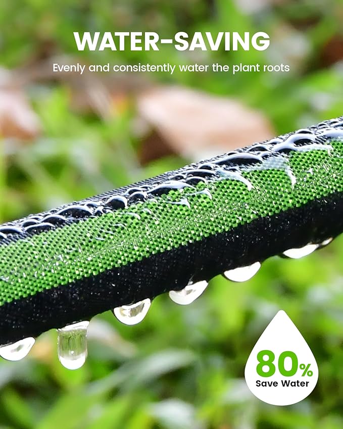 RAINPOINT Flat Soaker Hose 30FT for Garden, Drip Hose for Garden with Anodized Aircraft Aluminum Ends, Flexible & Lightweight Soaking Hose, Save 80% Water, Green(15FT X 2Pack)