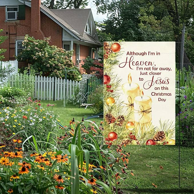 Christmas In Heaven Memorial Christmas Garden Flags for Outside Xmas Winter Holiday Outside Outdoor Lawn Patio Decorations Yard Flag Double Sided 12x18 Inch