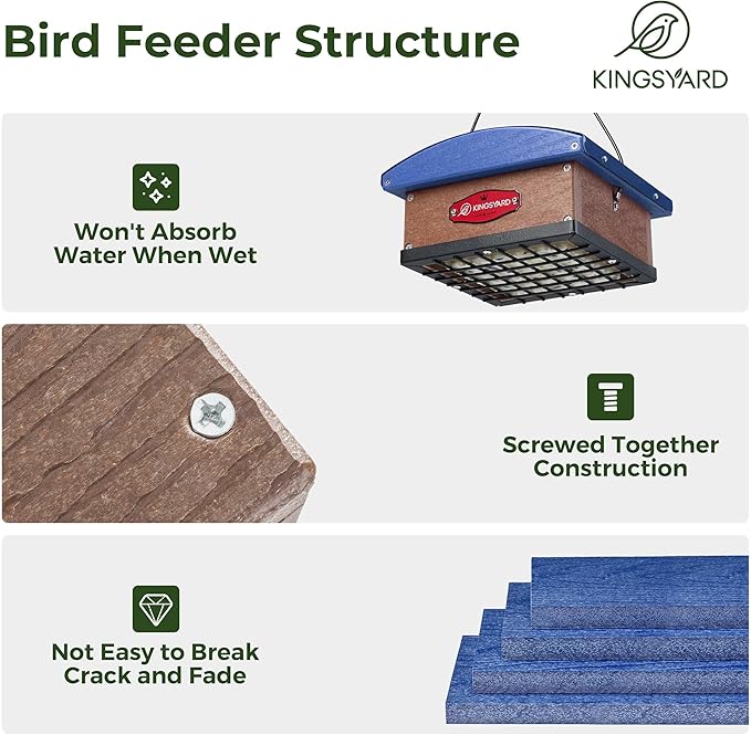Kingsyard Upgraded Upside Down Double Suet Feeder with Metal Weatherproof Roof, Squirrel-Proof Metal Edging, Suet Feeders for Outside Hanging, Great for Attracting Woodpecker, Nuthatch, Titmouse