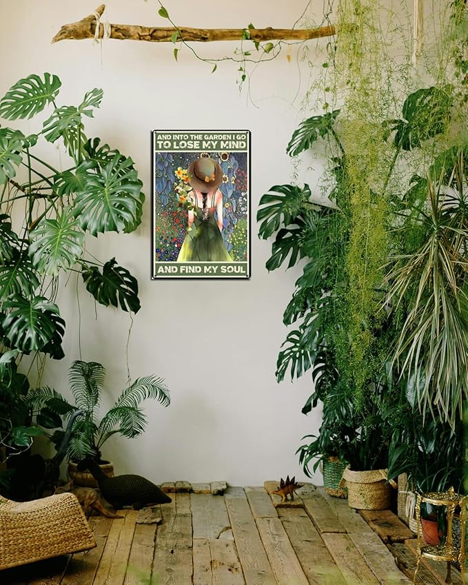 Funny Garden Sign, And Into The Garden I Go To Lose My Mind And Find My Soul Retro Backyard Fence Signs, Vintage Yard Gardens Decor Outdoor, Gift for Woman, Grandma 8x12"