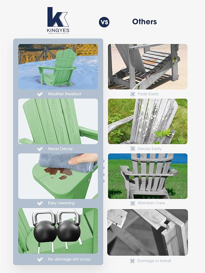 KINGYES Folding Adirondack Chair Set of 6, HDPE All-Weather Folding Adirondack Chair, Light Green
