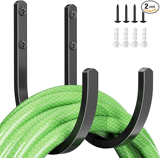 Garden Hose Holder Wall Mount - Aluminum Hose Hanger for Outside, Durable Wall-Mounted Hooks for Garden & Outdoor Use（2 Hooks）