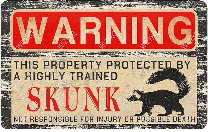 Skunk Warning Skunk Mtal Signs Vintage Warning Tin Sign Retro Decor for Home Garden Yard Garage Street Outdoor 8×12 Inches
