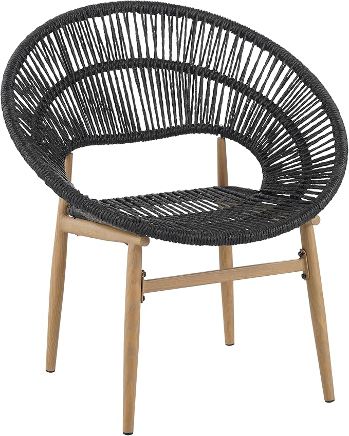 Christopher Knight Home Cyril Papasan Chair Set of 2, Patio Wicker Dining Chair, Patio Furniture Set, Comfy Reading Single Sofa with Cushion, Light Brown+Dark Gray