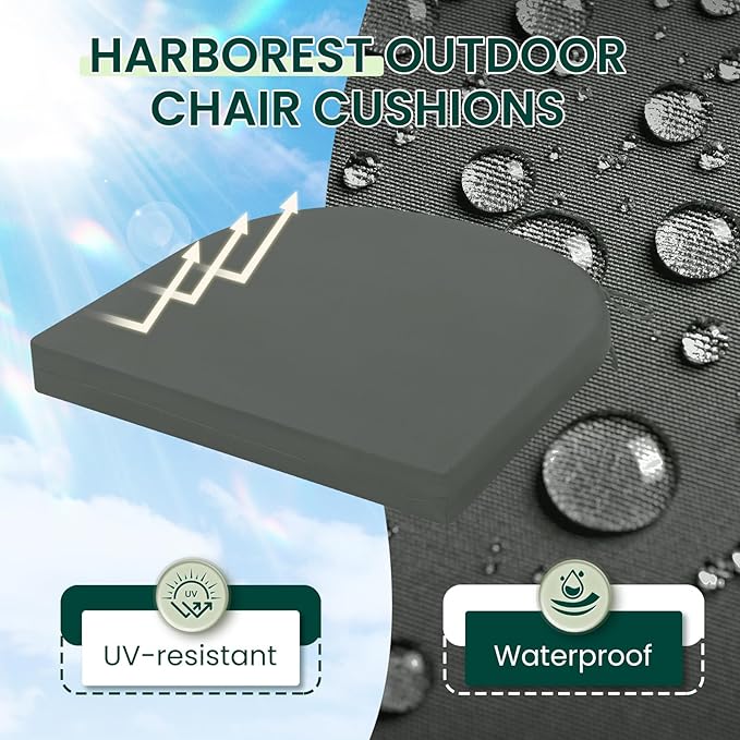 HARBOREST Outdoor Chair Cushions Set of 6, Water Resistant Patio Chair Cushions with Ties, Outdoor Seat Cushions for Patio Furniture, 17"x16"x2", Dark Grey