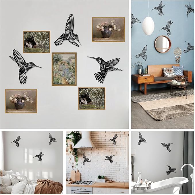 QZGXDECO Set of 3 Metal Hummingbird Wall Decor, 3D Iron Bird Wall Art for Outdoor Garden Fence, Patio & Yard Decorations, Large Hanging Sculptures for Living Room & Home, Gifts for Bird Lovers