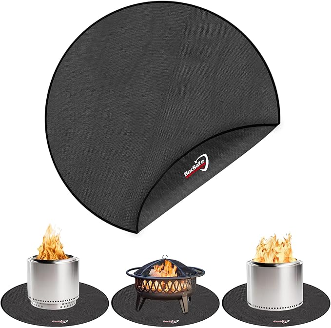 DocSafe 38" Round Fire Pit Mat for Solo Stove Accessories, 4-Layer Fireproof Under Grill Mat Heat Insulated Indoor Fireplace Pad Protector for Decks, Patios,Reusable Oil-Proof and Waterproof, Black