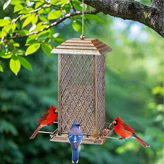 Bird Feeder for Outdoor, Heavy Duty Metal Wild Bird Feeders for Outside Hanging, Retro Lantern Shape Birdfeeder