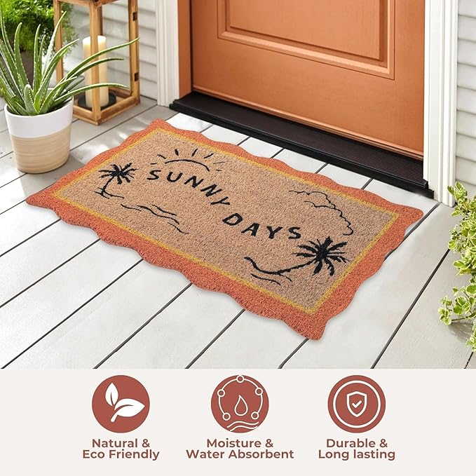 Folkulture Welcome Matt Outdoor | 16 x 28 Scalloped Door Mats for Front Door Mat Outside Entrance | Eco Friendly | Welcome-Mats Cute | Coir Door Mats | Outdoor Decor for Home | Durable & Anti Slip