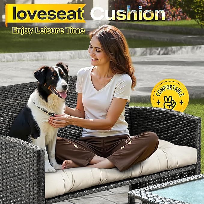 MAGIC ELEPHANT Outdoor Bench Cushion, Memory Foam Loveseat Cushion for Patio Furniture Wicker Chair, Settee Porch Swing Seat Cushion, 44 x 19 Inches (Antique White)