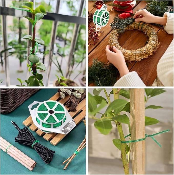 Twist Tie,plant Ties,492ft (150m) green cable ties with Cutter,Garden Plant Ties Reusable,Green Twist Ties for Gardening Climbing Plants, flowers,Tomatoes Vines,Indoor Outdoor Home and Office Use