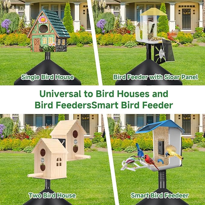 Smart Bird Feeder Pole with Squirrel Baffle & Bath-Heavy Duty Adjustable 3-6.6ft Universal Stand Mount for Backyard&Outdoor Bird Houses/Cameras (80" Pole-Baffle)