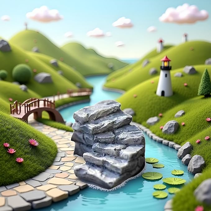 Curved Stone Steps Miniature Fairy Garden Accessories,Miniature Pond Lawn Ornament Figurines, Mini Lighthouse Water Well Bridge Figurines, Micro Landscape Ornaments for DIY Kit Statues