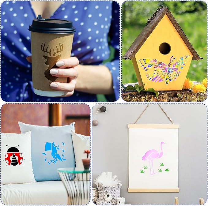Marspark 66 Pcs Spring Easter Small Stencils for Crafts Reusable 3 Inch Stencils for Painting on Wood DIY Craft Paint Template for Wall Home Decor Card Rock Canvas Drawing Holiday (Animal)