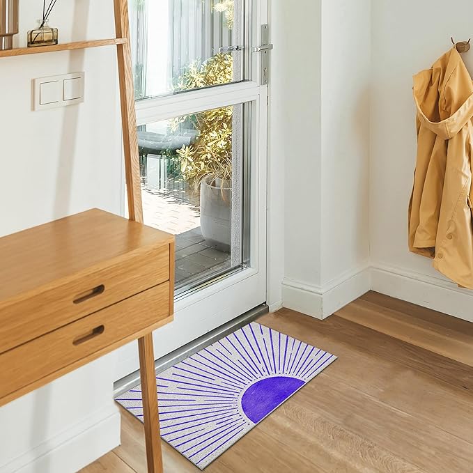 Nogrit Abstract Boho Sun Door Mat, Minimalist Purple Sunshine Sunray Doormat Bathmat for Indoor Outdoor Entrance, Mid Century Modern Boho Welcome Mats for Front Door Porch Entryway, 17x30 Inches