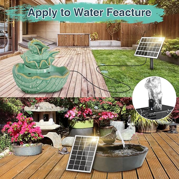 Solar Fountain Kit Glass-No Battery, DIY 3.5W Solar Fountain Pump Works in Shadow, Solar Water Pump for Bird Bath, Water Feature,Garden, Outdoor-8 Nozzles,9.8ft Power Cord