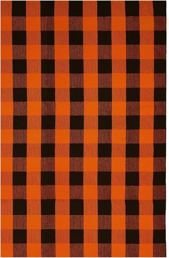 IOHOUZE Fall Buffalo Plaid Check Rug Outdoor Doormat 4x6 Ft Washable Woven Outdoor Indoor Welcome Mats for Front Door/Farmhouse/Entryway/Home Entrance Black and Orange Outdoor Rug
