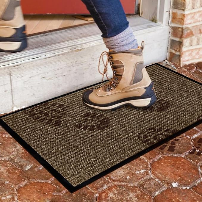 LuxUrux Striped Brown Door Mat - Heavy Duty, Indoor/Outdoor, Easy Clean, Waterproof, Low-Profile (24'' x 16'') - Ideal for Entry, Patio, Garage - Durable Solution for High Traffic Entrance Ways