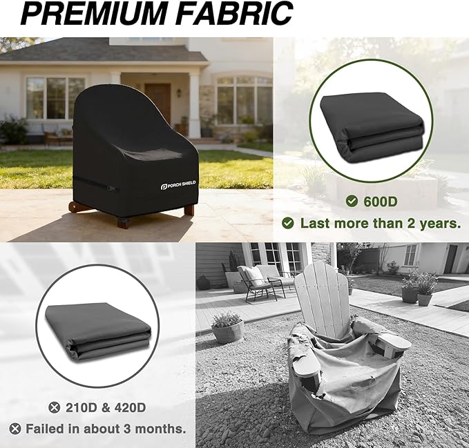 Porch Shield Waterproof Patio Adirondack Chair Cover 2 Pack Fits Outdoor Chairs 28W x 30D x 36H inch, Black
