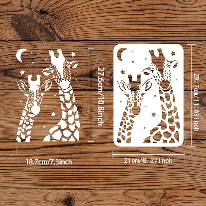 FINGERINSPIRE Giraffe Stencil 11.7x8.3 inch Two Giraffe Drawing Painting Stencils Plastic Zoo Animals Stencils Reusable Moon Star DIY Home Decor Stencil for Painting on Wood Floor Wall Window