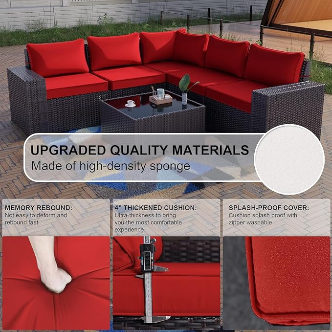 Kullavik 12PCS Outdoor Patio Furniture Set PE Wicker Rattan Sectional Sofa Patio Conversation Sets,Red