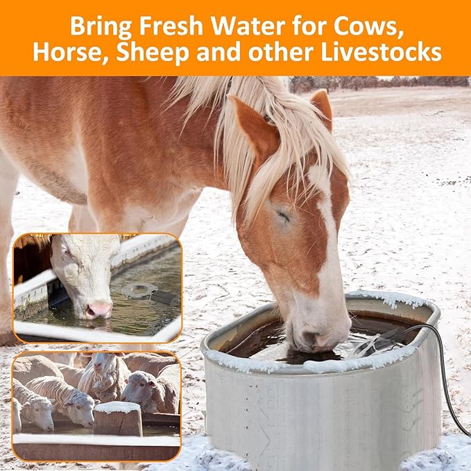 500W Utility De-Icer, Submergible Bird Bath Heater De-icer, Chicken Water Heater, Stock Tank Heater for Livestock Poultry Birds, Cows, Horses, Wildlife Drinkingwith 10FT Power Cord, Black