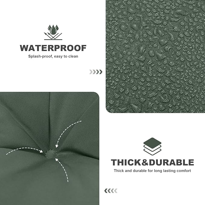 Porch Swing Cushions,Outdoor Cushions 3 Seater Replacement with Backrest, Waterproof Thickened Bench Cushion with Ties for Porch, Patio,Outdoor, Backyard and Garden (Dark Green 47 * 40 in)