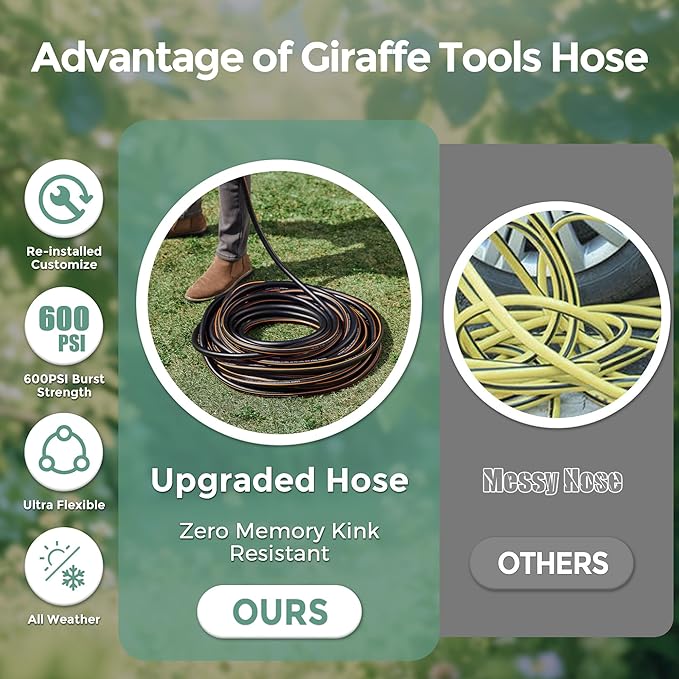 Giraffe Tools Garden Hose 5/8" x 10ft, Custom Length, No Kink, Flexible, Leakproof Water Hose, Double Female Fittings, 600 Burst PSI, 10ft, Black Orange