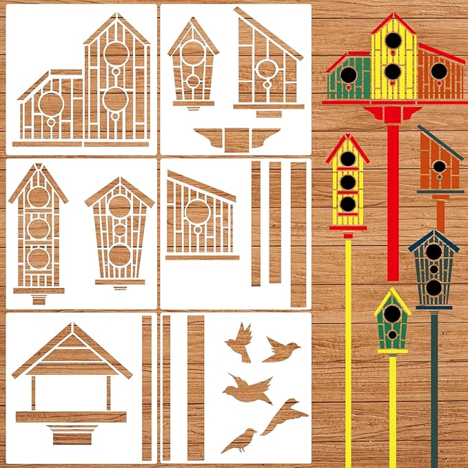 Garden Fence Stencils for Outdoor Large Bird House Stencils Reusable Drawing Stencil for Garden Fence Room Wall Wood Furniture