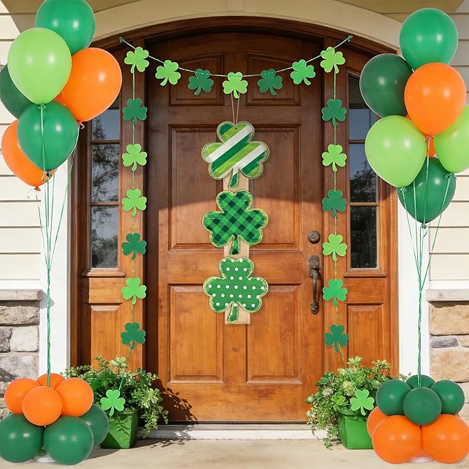 Shamrock St Patricks Day Door Decorations St. Patrick's Day Door Sign Wall Signs Decor for Front Door Shamrock Clover Wood Wreath with Burlap Irish Lucky Hanging Sign for Home Decor Party Outdoor Indoor Supply