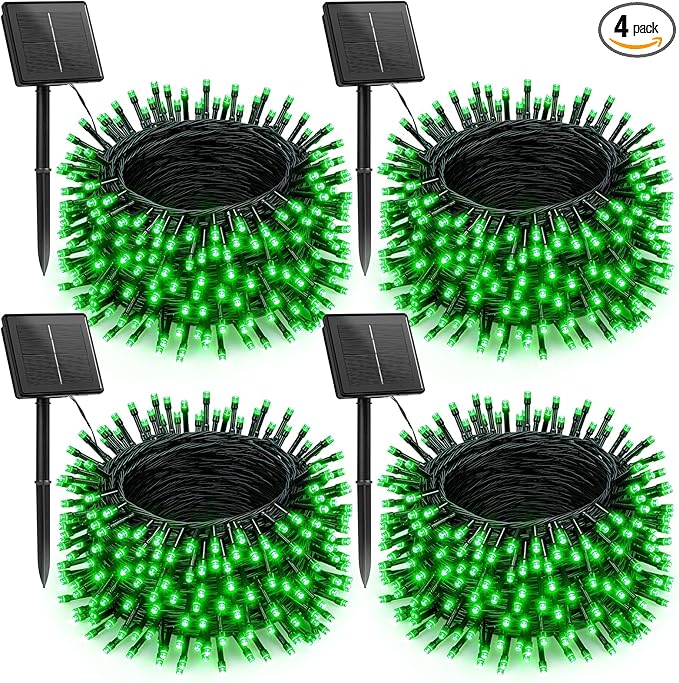 Brightown Solar Christmas Lights, 4 Pack Total 184FT 480 LED Solar String Lights Outdoor Waterproof Green Wire with 8 Modes, Solar Fairy Light for Garden Yard Patio Party Decors, Green