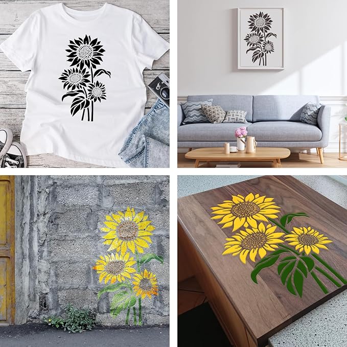 Large Sunflower Painting Stencils - 15x12Inch Flower Template Reusable - Drawing Plants Theme Decoration on Wood, Home, Garden, Outdoor Fence and DIY Projects