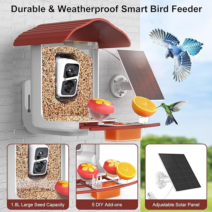 birdsnap® PAV-Bird Feeder with Camera,2K HD with 64GB Card, AI Identify Smart Bird House Cam Solar Panel,Live Stream,Motion Detection,Auto Record Video for Backyard Outdoors,Ideal Gift for Bird Lover
