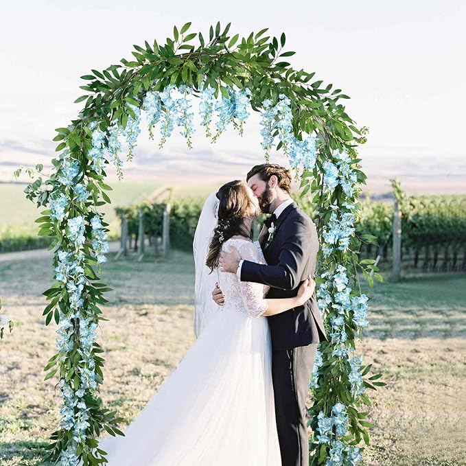 DearHouse 2Pcs 6 Ft/Piece Artificial Flowers Silk Wisteria Garland Artificial Wisteria Vine Rattan Silk Hanging Flower for Home Garden Outdoor Decor (Blue)