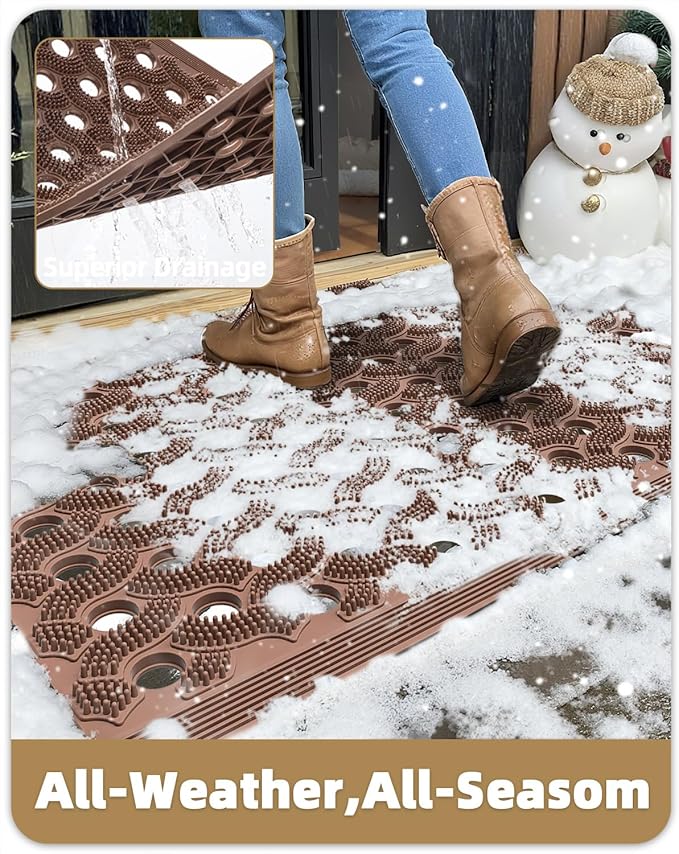 Color&Geometry Super Heavyweight TPE Stormproof Welcome Mat Outdoor, Eco-Friendly Materials Odor-Free Door Mat with Connectors & Non-Slip, All Weather Outside Entrance Barefoot Friendly, 17"x29" Brown