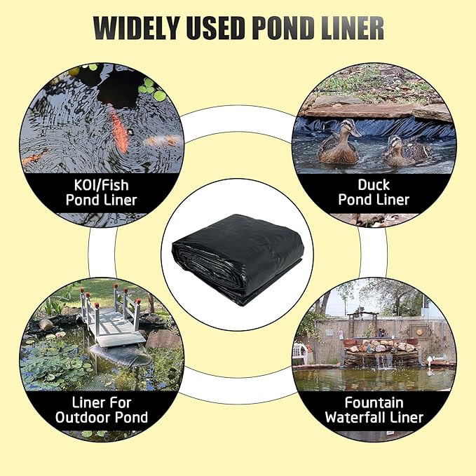 25X30FT Reinforced Large PE Pond Liner, KOI Pond Liners for Outdoor Ponds, Enhanced 5-Layer Structure Pond Liner for Fish, Duck, Garden Raised Bed and Waterscape Pond(0.82oz/sq ft Thickness)
